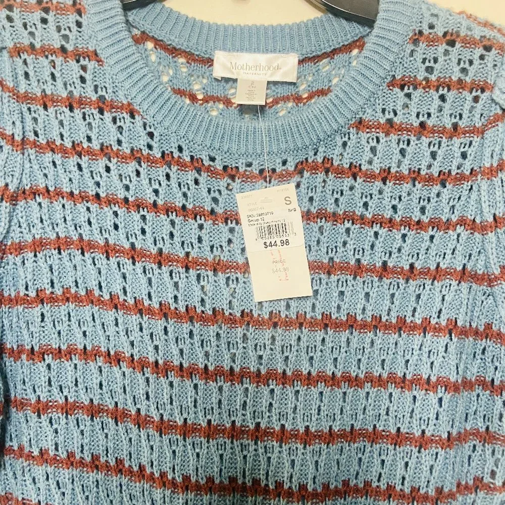 Motherhood Maternity Striped Pointelle Maternity Sweater Provincial Blue…